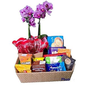 Cesta de Café da Manhã Bandeja Café com Flores