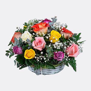 Cesta De Rosas Coloridas