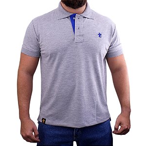 Camiseta Polo Sacudido's - Cinza Mescla-Azul