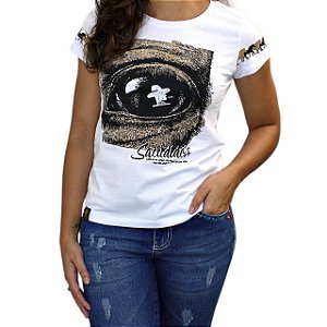 Camiseta Sacudido's Feminina - Olhar - Branco