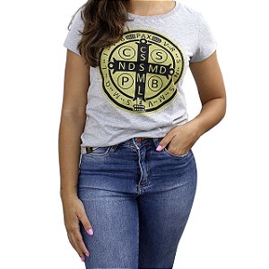 Camiseta Sacudido's Feminina - São Bento - Mescla Claro