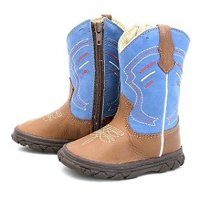 Bota Texana Bebê Sacudido's - Bege / Cano Azul