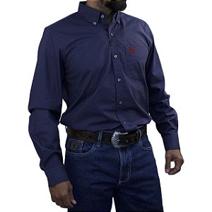 Camisa Manga Longa Sacudido's Masculina - Xadrez Azul e Vermelho