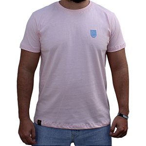 Camiseta Sacudido's - Logo Especial - Rosa Claro e Azul Claro