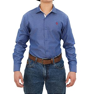 Camisa Manga Longa Sacudido's Masculina - Azul e Branco