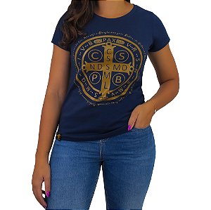 Camiseta SCD Plastisol Feminina - São Bento - Azul Marinho