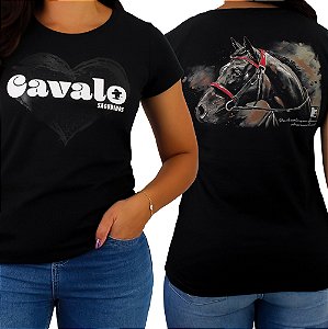 Camiseta SCD Plastisol Feminina - Coração Cavalo - Preto