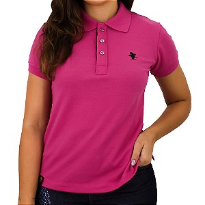 Camiseta Polo Feminina Sacudido's - Pink e Preto