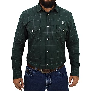 Camisa Manga Longa Sacudido's Masculina - Xadrez Verde Escuro