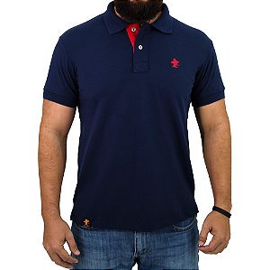 Camiseta Polo Sacudido's - Azul Marinho-Vermelho