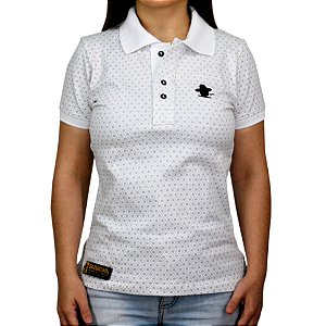 Camiseta Polo Feminina Sacudido's Elastano - Branca Floral