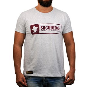 Camiseta Sacudido's - Logo Etiqueta - Cinza Mescla