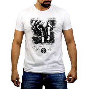 Camiseta Sacudido's - Cavalo Montado - Branco
