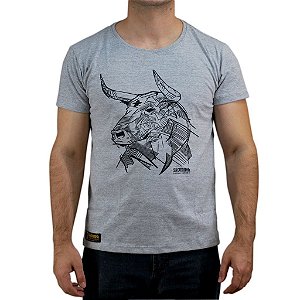 Camiseta Sacudido´s - Boi em Traços - Cinza Mescla