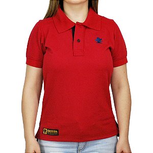 Camiseta Polo Feminina Sacudido's - Vermelha e Azul