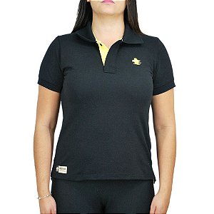 Camiseta Polo Feminina Sacudido's - Preta com Amarelo