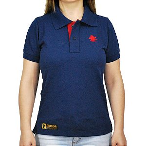 Camiseta Polo Feminina Sacudido's - Azul e Vermelha