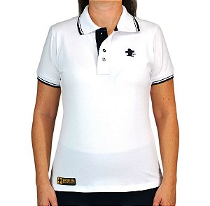Camiseta Polo Feminina Sacudido's Elastano - Branca Gola Trabalhada