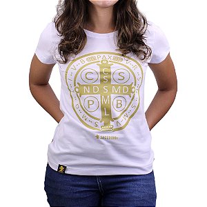 Camiseta Sacudido's Feminina - São Bento - Branca