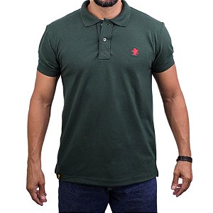 Camiseta Polo Sacudido's - Verde Musgo-Vermelho