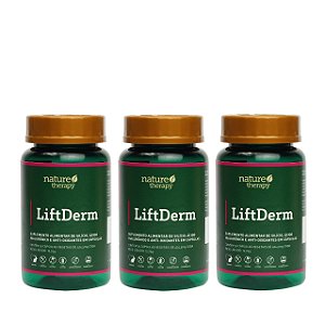 3 frascos de LiftDerm - Suplemento Rejuvenescedor c/ácido hialurônico, silício e antioxidantes - 30 cápsulas veganas cada