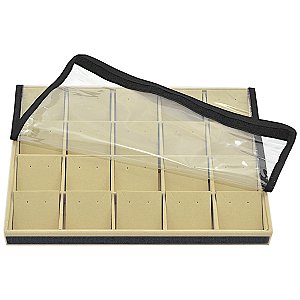 Bandeja Grande Brinco e Corrente 20 Espaços com Cartelas 37 x 27 x 3 cm - Veludo Com Capa