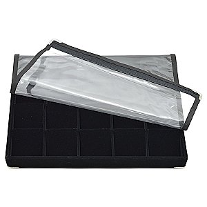 Bandeja Grande Brinco e Corrente 20 Espaços com Cartelas 37 x 27 x 3 cm - Veludo Com Capa