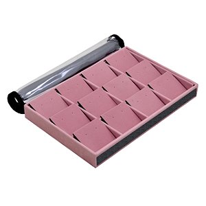 Bandeja Media Brinco e Corrente 12 Espaços com Cartelas 30 x 20 x 3 cm - Veludo Com Capa