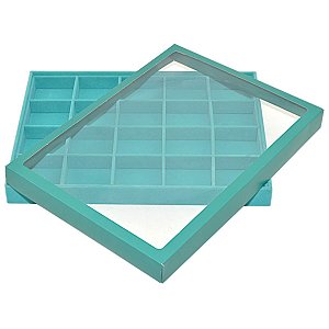 Bandeja Grande 20 Quadriculados Para Joias 37 x 27 x 3 cm -  Brincos Veludo Com Tampa em P.V.C