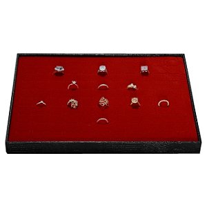 Bandeja Grande Corte H 37 x 27 x 3 cm Para Anel Corino Croco  Preto com  Veludo Vermelho