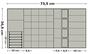 1 Bandeja sob medida 73,5 x 36,5 x 4 cm em veludo cinza