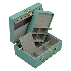 Maleta para joias Dupla Pequena 20 x 15,5 x 9 cm com dobradiça - Tiffany com Suede Areia