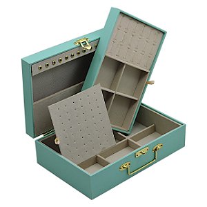 Maleta para joias Dupla Média 30 x 20 x 9 cm com dobradiça - Tiffany com Suede Areia