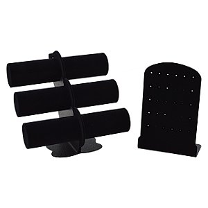 Kit Expositores Preto Bracelete + Brinco Organizador de Joias