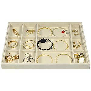 Bandeja Grande para Joias com 15 Quadriculados Ajustáveis 37x27x3cm em Veludo