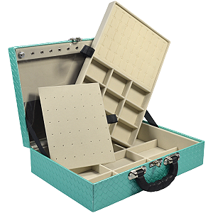 Maleta de Joias Dupla Grande 35 x 24 x 9,5 cm - Com Espelho Dijon Tiffany com veludo Off-white