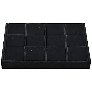 Bandeja Media Brinco e Corrente 12 Espaços com Cartelas 30 x 20 x 3 cm - Veludo - ATACADO