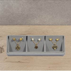 Bandeja Pequena Brinco e Corrente 3 Espaços com Cartelas 23 x 7,5 x 3 cm - Veludo