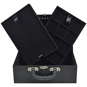 Maleta para Joias Tripla Grande 32 x 22 x 13,5 cm - Corino Preto com veludo Preto