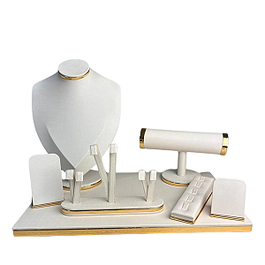 Kit Expositor Bella 7 Peças - Courvin Premium - Off-White com Friso Dourado