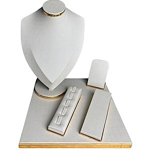 Kit Expositor Bella 5 Peças - Courvin Premium - Off-White com Friso Dourado