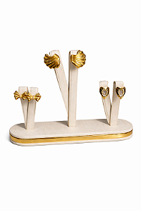 Expositor V Trio para Brinco 20 x 5 cm - Courvin Premium - Off-White com Friso Dourado