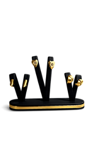 Expositor V Trio para Brinco 20 x 5 cm - Courvin Premium - Preto com Friso Dourado