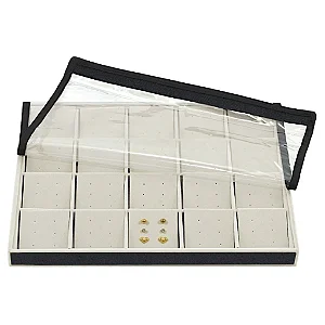 Bandeja Grande para 60 pares Brincos Trio 20 Espaços com Cartelas 37 x 27 x 3 cm - Veludo Com Capa