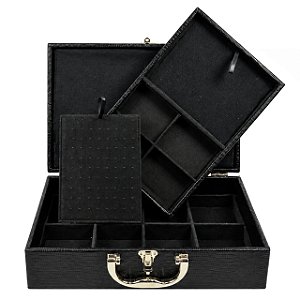 Maleta Dupla Grande Corino Croco Preto protetor de correntes em Suede Preto com Dobradiça