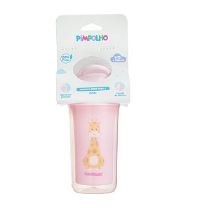 COPO PAREDE DUPLA 250ML GIRAFA FEM PIMPOLHO ROSA