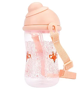 GARRAFA C/TAMPA RETRATIL E CORDINHA 400ML FEM PIMPOLHO ROSA/CERVO