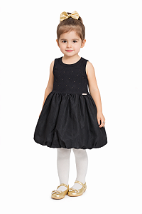 88141 VESTIDO BALONE EM CANELADO E TECIDO AMORE PRETO