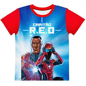 MEU HERÓI - Alfa Universo Capitão Red Azul - Camiseta de Super Heróis Brasileiros