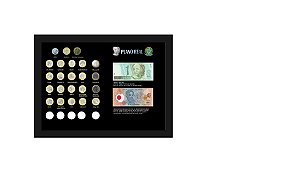 Quadro Expositor moedas 1 real comemoratrivas e cédulas